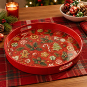 Gingerbread and Candy Cane Christmas Plastic Serving Tray, Red Rim - MintiHome
