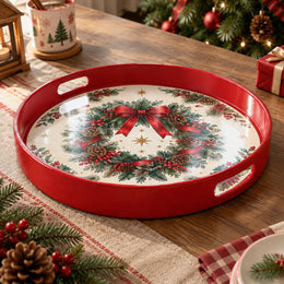 Christmas Decorative Serving Tray – Ribbon Wreath Duo - MintiHome