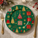 Christmas Green Icons Charger Plate - Trees and Gifts - MintiHome