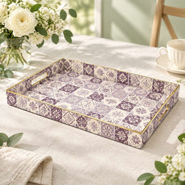 Daily Decorative Plastic Serving Tray – Plum Lilac Floral Tile - MintiHome