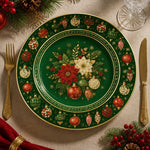 Green Poinsettia Christmas Charger Plate – Gold Ornaments - MintiHome