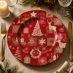 Red Patchwork Reindeer and Tree Christmas Charger Plate for Dinner - MintiHome