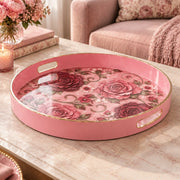 Valentine's Day Plastic Serving Tray – Vintage Rose Scroll plastic serving tray shown in a round product view.