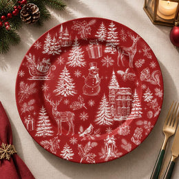 Christmas Decorative Charger Plate – Snowman Sleigh full-print plastic serving tray shown in a product view.