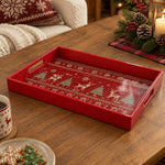 Christmas Decorative Serving Tray – Fair Isle Reindeer Row plastic serving tray shown in a rectangular product view.