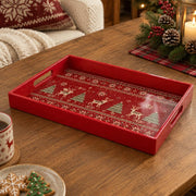 Christmas Decorative Serving Tray – Fair Isle Reindeer Row plastic serving tray shown in a rectangular product view.