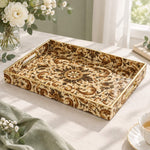 Ramadan Decorative Plastic Serving Tray – Amber Acanthus Damask full-print plastic serving tray shown in a product view.