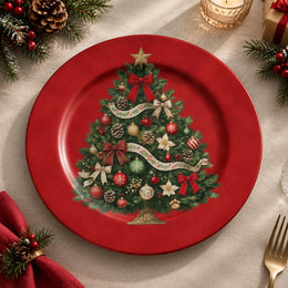 Christmas Decorative Charger Plate – Ribbon Garland Tree full-print plastic serving tray shown in a product view.