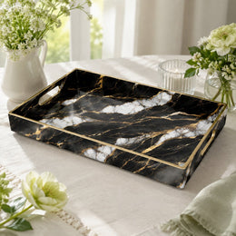 New Year Marble Plastic Tray – Black and Gold Veins - MintiHome