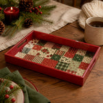 Red Christmas Patchwork Tray with Poinsettia, Holly and Plaid - MintiHome