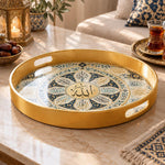 Ramadan & Eid al-Fitr Plastic Serving Tray – Lotus Mandala Roundel plastic serving tray shown in a round product view.