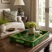Emerald Gold Bloom Plastic Serving Tray – Full Print Border - MintiHome