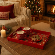 Gingerbread and Candy Cane Christmas Plastic Serving Tray, Red Rim - MintiHome