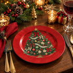 Christmas Decorative Charger Plate – Ribbon Garland Tree full-print plastic serving tray shown in a styled room scene.
