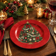 Christmas Decorative Charger Plate – Ribbon Garland Tree full-print plastic serving tray shown in a styled room scene.