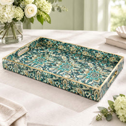Ramadan Decorative Plastic Serving Tray – Peacock Feather Mandala full-print plastic serving tray shown in a product view.