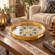 Ramadan & Eid al-Fitr Plastic Serving Tray – Lotus Mandala Roundel plastic serving tray shown in a round styled scene.