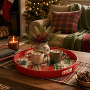 Red Christmas Patchwork Tray with Poinsettia, Holly and Plaid - MintiHome