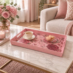 Valentine's Day Plastic Serving Tray – Vintage Rose Scroll plastic serving tray shown in a rectangular styled scene.