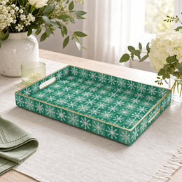Green Christmas Plastic Tray – Snowflake Gingham Border - MintiHome