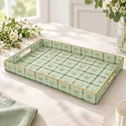Daily Decorative Plastic Serving Tray – Sage Sprig Lattice full-print plastic serving tray shown in a product view.