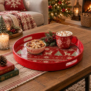 Christmas Decorative Serving Tray – Fair Isle Reindeer Row plastic serving tray shown in a round styled scene.