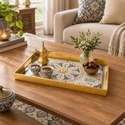 Ramadan & Eid al-Fitr Plastic Serving Tray – Lotus Mandala Roundel plastic serving tray shown in a rectangular styled scene.