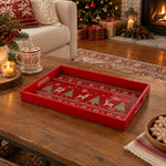 Christmas Decorative Serving Tray – Fair Isle Reindeer Row plastic serving tray shown in a rectangular styled scene.