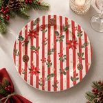 Valentine's Day Decorative Charger Plate – Holiday Holly Stripe full-print plastic serving tray shown in a product view.
