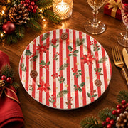 Valentine's Day Decorative Charger Plate – Holiday Holly Stripe full-print plastic serving tray shown in a styled room scene.