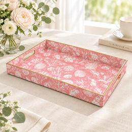 Ocean Decorative Plastic Serving Tray – Pink Shell Garden full-print plastic serving tray shown in a product view.