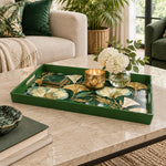 Ramadan & Eid al-Fitr Plastic Serving Tray – Gilded Ginkgo Fan plastic serving tray shown in a rectangular styled scene.