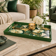 Ramadan & Eid al-Fitr Plastic Serving Tray – Gilded Ginkgo Fan plastic serving tray shown in a rectangular styled scene.