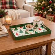 Christmas Decorative Serving Tray – Scattered Winter Pines plastic serving tray shown in a rectangular styled scene.