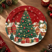 Christmas Decorative Charger Plate – Snowy Village Scene full-print plastic serving tray shown in a product view.