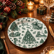 Christmas Decorative Charger Plate – Santa Toile Sleigh full-print plastic serving tray shown in a styled room scene.