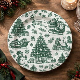 Christmas Decorative Charger Plate – Santa Toile Sleigh full-print plastic serving tray shown in a product view.