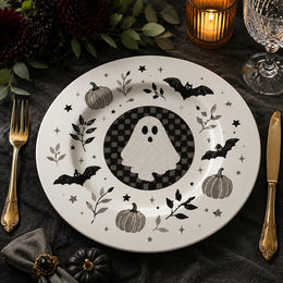 Black White Checkerboard Ghost Decorative Plastic Plate – Minimal - MintiHome