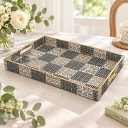 Daily Decorative Plastic Serving Tray – Ebony Mudcloth Stripe full-print plastic serving tray shown in a product view.