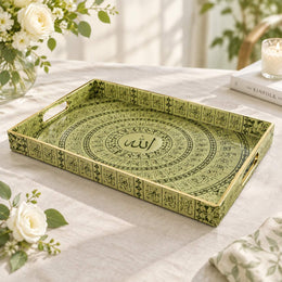 Ramadan Decorative Plastic Serving Tray – Celadon Script Rings full-print plastic serving tray shown in a product view.