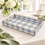 Daily Decorative Plastic Serving Tray – Blue Gingham Brush full-print plastic serving tray shown in a product view.