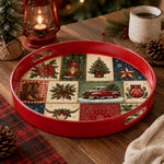 Red Christmas Patchwork Tray with Truck, Cowboy Boots and Lantern - MintiHome