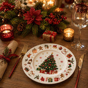 White Christmas Charger Plate with Gingerbread, Reindeer and Lanterns - MintiHome