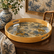 Tiger and Botanical Toile Serving Tray – Vintage Safari Design - MintiHome