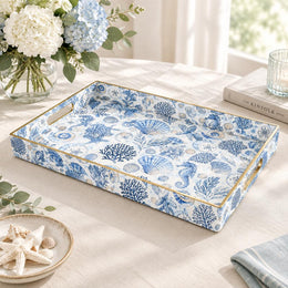 Ocean Decorative Plastic Serving Tray – Coastal Blue Toile full-print plastic serving tray shown in a product view.
