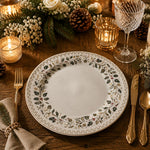 Christmas Plastic Plate – Gold Botanical Holly Pinecone Border - MintiHome