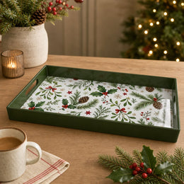 Holly Pinecone Christmas Plastic Serving Tray with Red Star - MintiHome