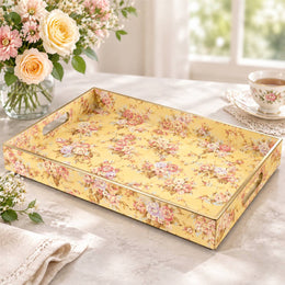 Yellow Pink Floral Plastic Serving Tray – Full Print Border - MintiHome