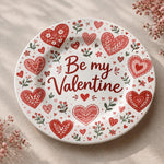 Valentine's Day Decorative Charger Plate – Be My Valentine Script full-print plastic serving tray shown in a product view.