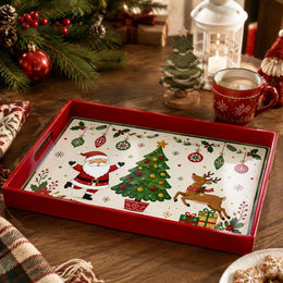 Christmas Santa Reindeer Serving Tray - Cheerful Scene - MintiHome
